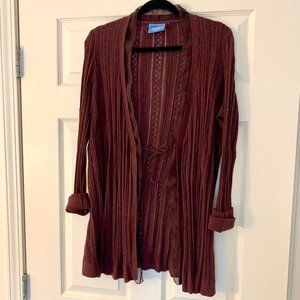 Vera Wang Front Tie Eyelet Cardigan